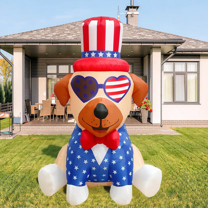 4FT Patriotic Independence Day 4th of July Memorial Day Inflatable Outdoor Decoration, Pug in Uncle Sam Hat, LED Lights Holiday Blow Up for Fourth July Party Garden Yard Lawn Decor
