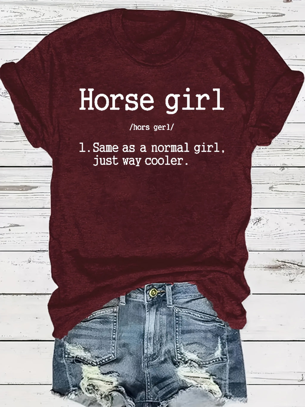 Vibrant Horse Girl Letter Print T-Shirt - Soft Short Sleeve Crew Neck Casual Top for Summer - Comfortable Women's Clothing for Horse Lovers