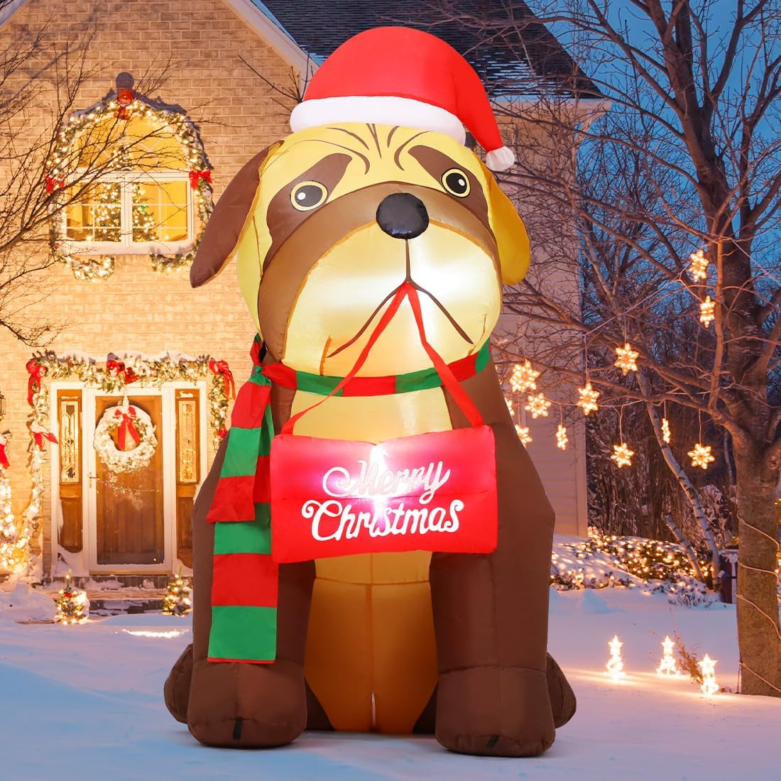 5 FT Christmas Inflatable Outdoor Decoration - Adorable Dog Design with Built-in LEDs for Indoor and Outdoor Holiday Display in Yard, Lawn, and Garden