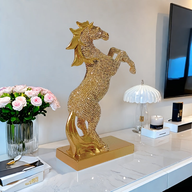 Elegant Golden Resin Horse Figurine - Majestic Stained Glass-Style Decor for Home & Office, Perfect Gift for Riders and Animal Lovers, Ideal for Christmas, Valentine'S Day, Mother'S Day, and More, Horse Decor