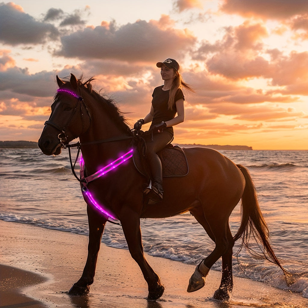 [Equestrian Safety LED Strap] 1 LED Luminous Adjustable Horse Chest Strap | Equestrian Safety Equipment, Sports Supplies, Pink, Yellow