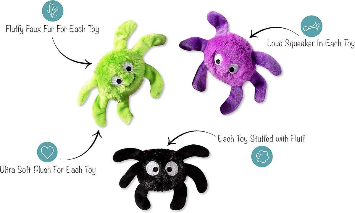 Studio, Creepy CRAWLY Spiders, Small Plush Dog Toy 3PCS Set, PetShop Collection (289479)