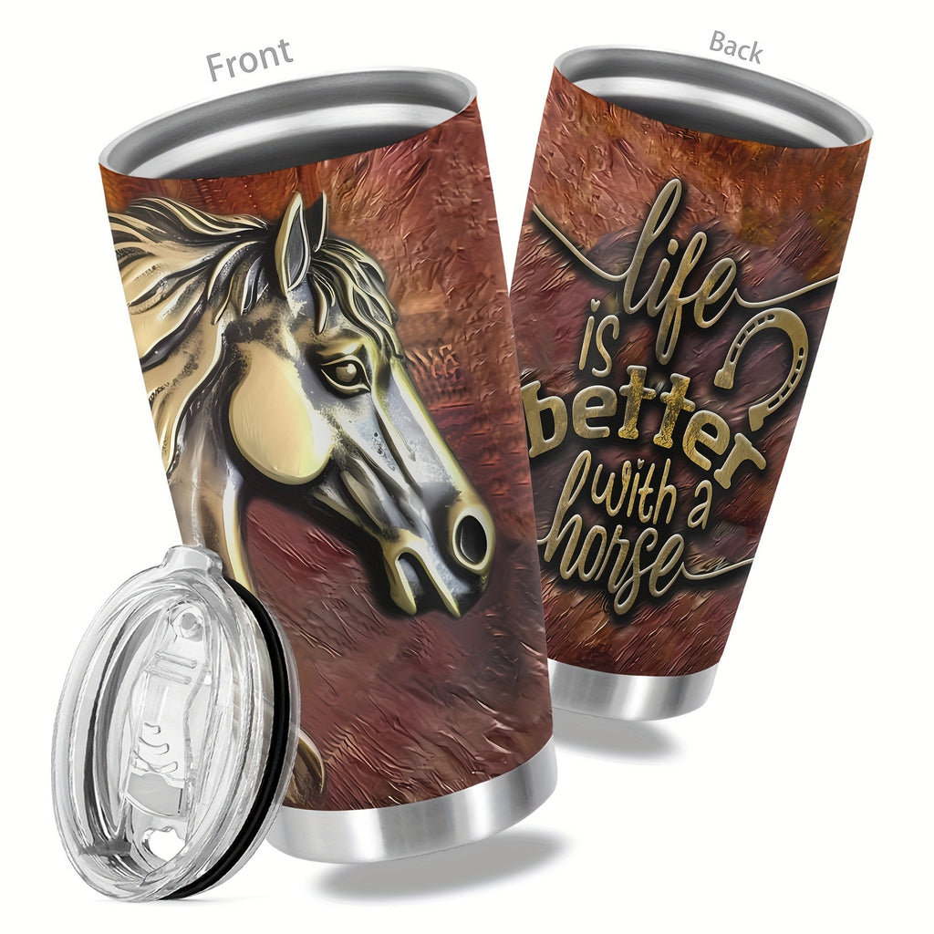 [20Oz Stainless Steel Travel Tumbler] 20Oz Metal Horse Stainless Steel Tumbler,Metal Horse Print Double Wall Vacuum Insulated Travel Mug, Gifts for Parents, Relatives And Friends