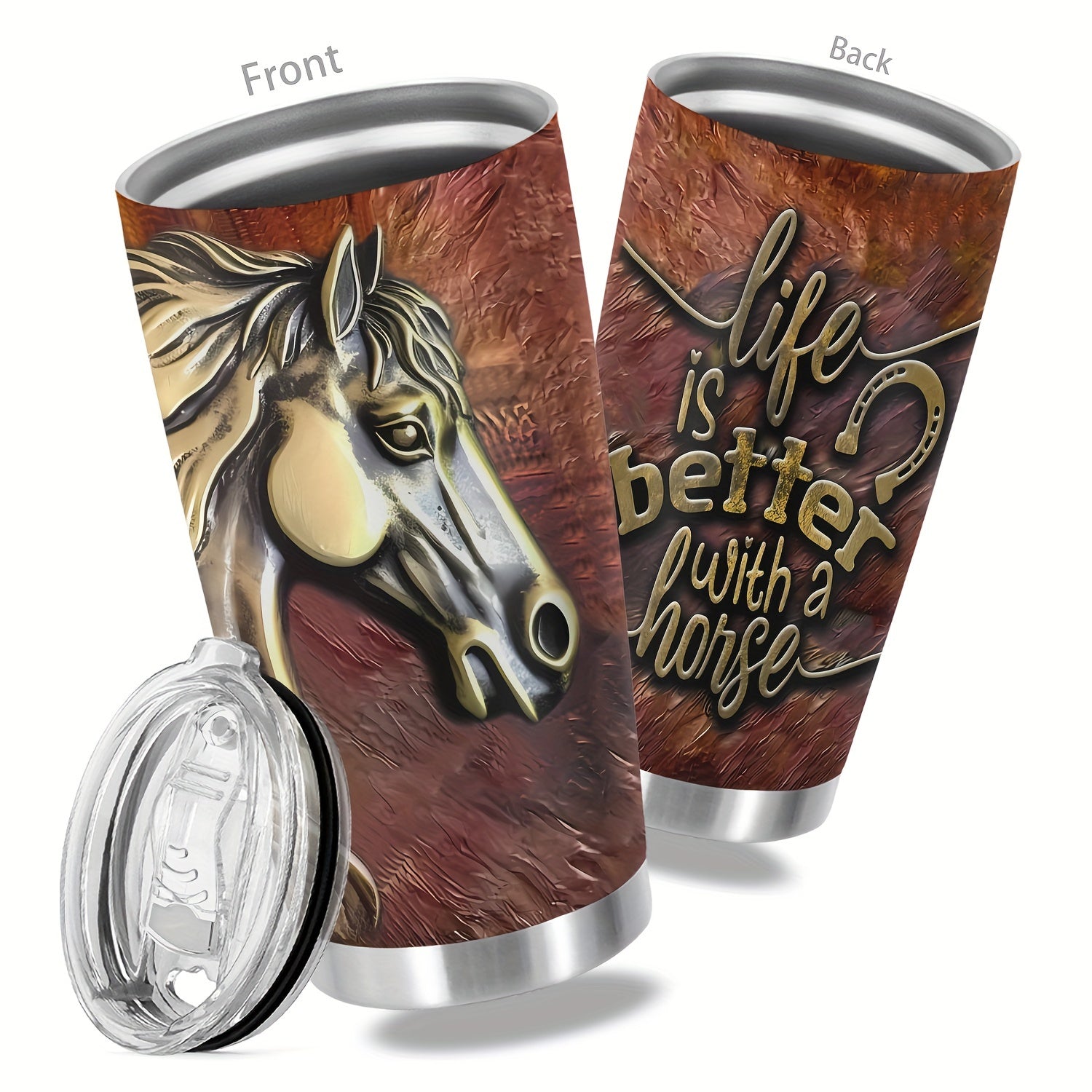 [20Oz Stainless Steel Travel Tumbler] 20Oz Metal Horse Stainless Steel Tumbler,Metal Horse Print Double Wall Vacuum Insulated Travel Mug, Gifts for Parents, Relatives And Friends