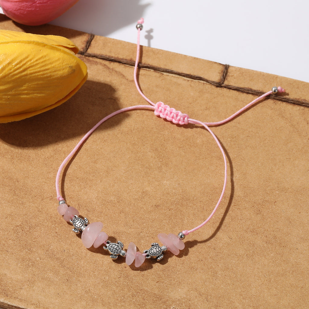 Valentine Mother’s Day Party Gift Assorted Adjustable string Bracelet with silvery small Turtles and stones