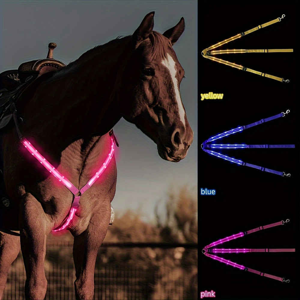 [Equestrian Safety LED Strap] 1 LED Luminous Adjustable Horse Chest Strap | Equestrian Safety Equipment, Sports Supplies, Pink, Yellow