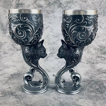 Black Cat Goblet, Mythical Retro European Style Medieval Couple Red Wine Goblet