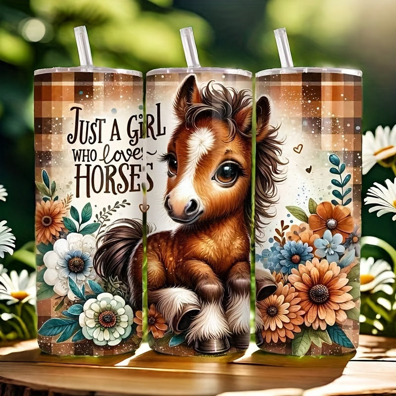 20oz Horse-Themed Stainless Steel Water Bottle, Vacuum Insulated, Leak-Proof Lid, Portable Travel Tumbler for Hot and Cold Beverages, Ideal Gift for Horse Lovers, Family, Friends - Durable 304 Stainless Steel