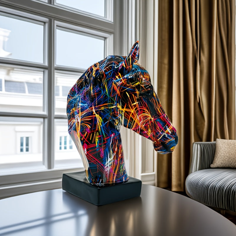 Colorful Resin Horse Head Sculpture, Alphabet Animal Theme, Indoor Decorative Art Figurine for Home, Office, Bookshelf, Desk, Living Room - Easter Holiday Decor, No Electricity Needed