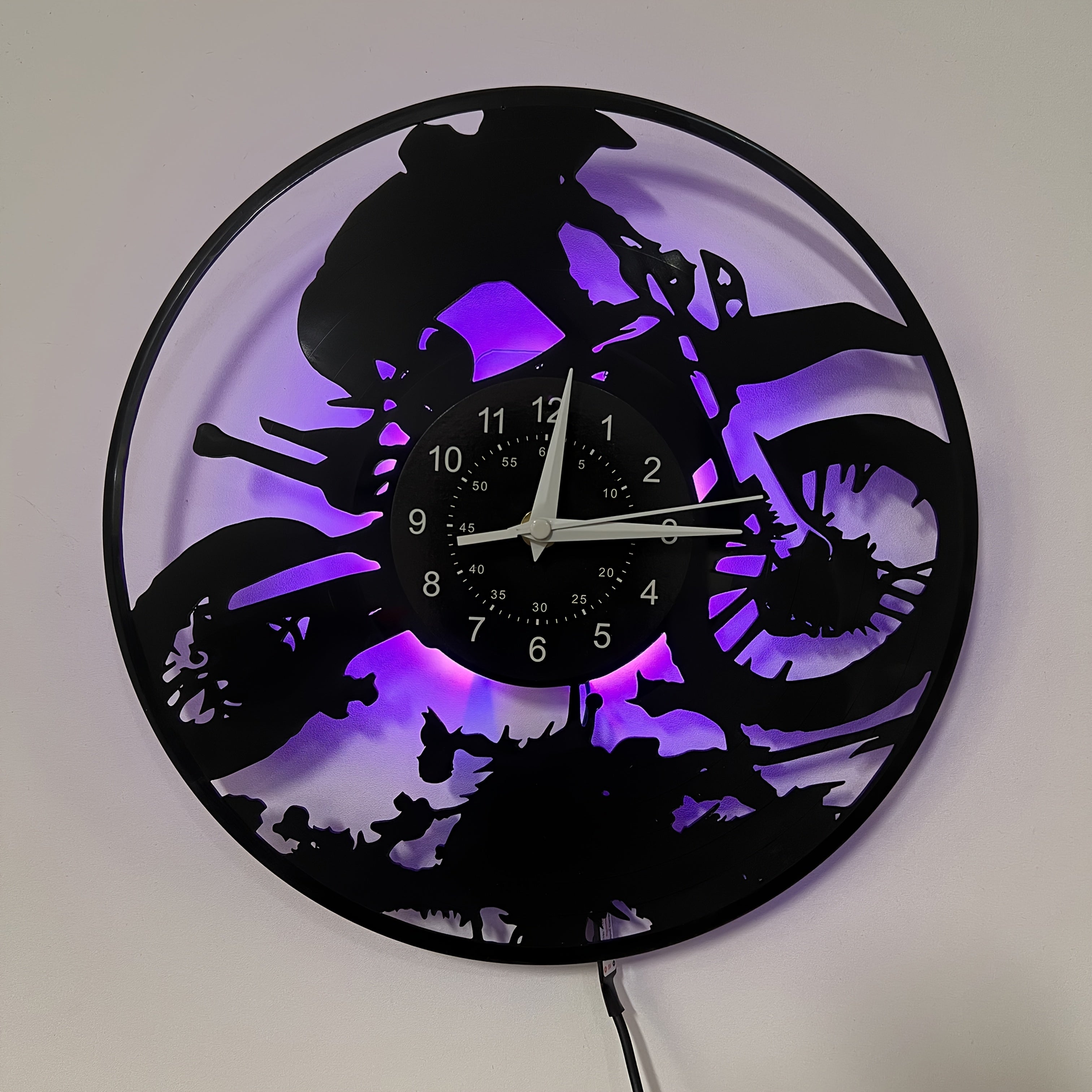 [Unique Vinyl LED Clock] Unique Luminous Vinyl LED Wall Clock | Handmade Running Horse Design Home Wall Art Decor for Living Room, Bedroom, Office, Garage, Kitchen | Original Gift for Birthday, Mothers Day, Spring Season, Gra