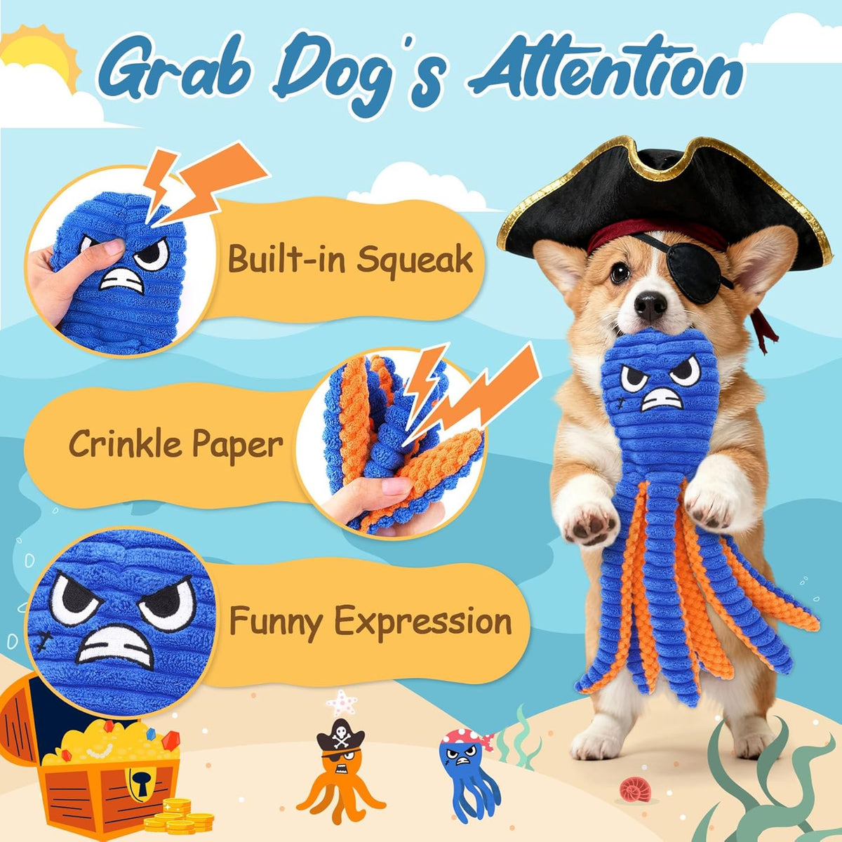 Interactive Dog Toys, 2 Pack No Stuffing Chew Toys for Teething
