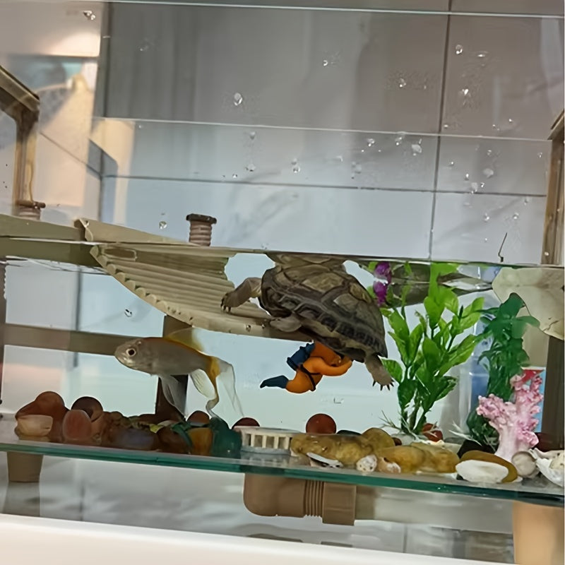 Wood Grain Basking Platform for Turtles, Plastic Climbing Rest, Deep Water Floating Habitat, High Water Level Ecological Ladder, Large Turtle Tank Accessory