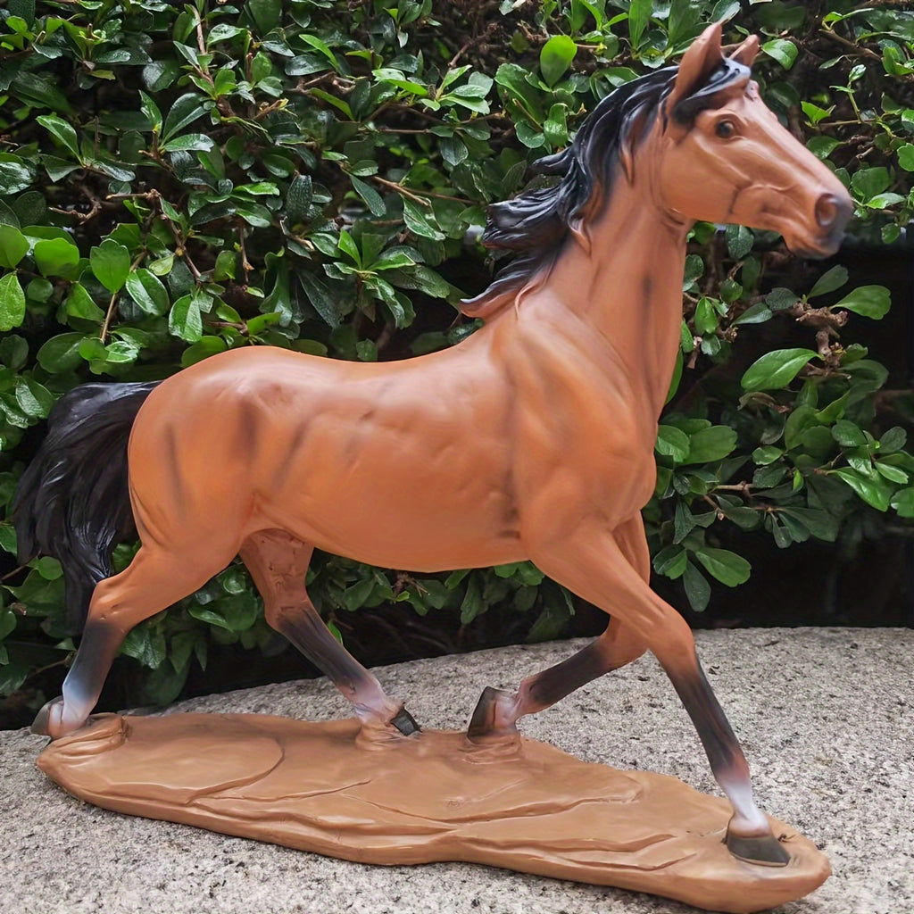 Galloping Brown Horse Figurine - Versatile Resin Decor for Home, Office, and Outdoor Spaces