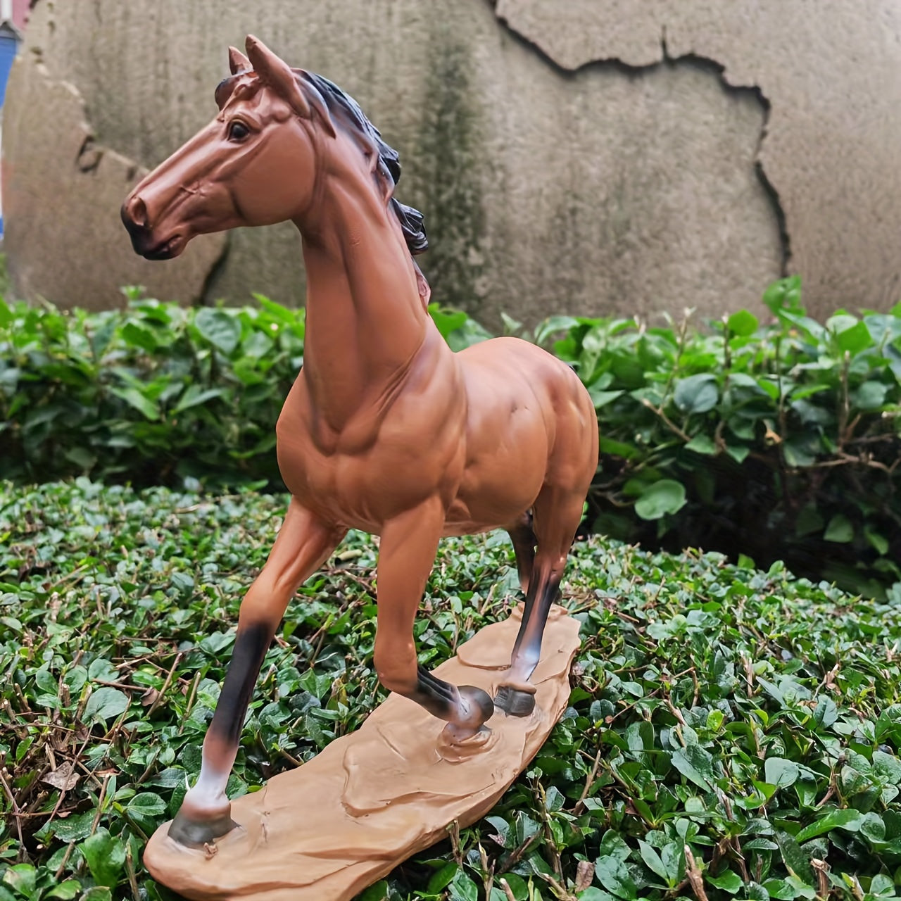 Galloping Brown Horse Figurine - Versatile Resin Decor for Home, Office, and Outdoor Spaces