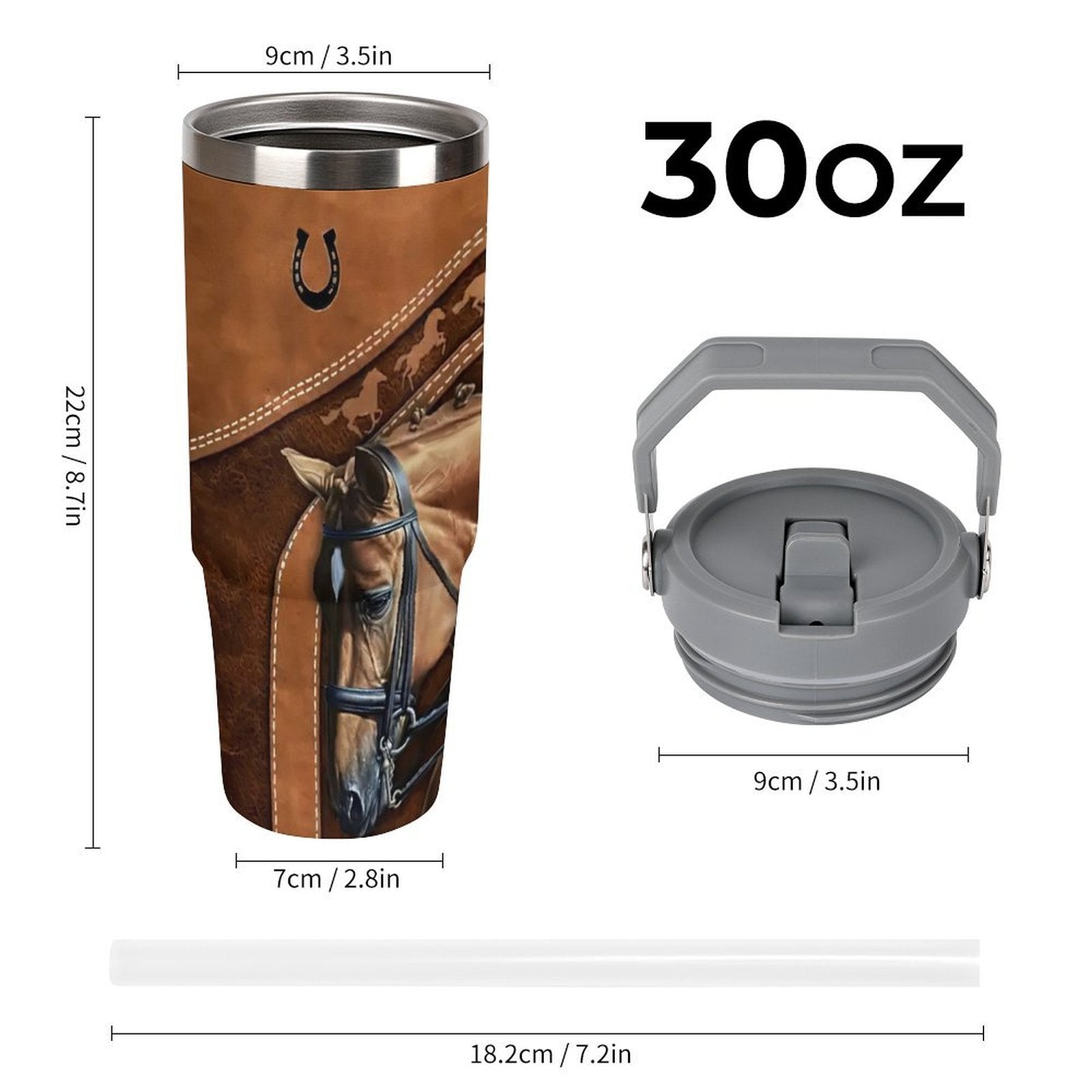 1pc Western Horse Design 30oz Insulated Stainless Steel Tumbler with Lid - Double Wall Travel Coffee Mug, Ideal for Christmas & Holidays, Reusable, Hand Wash Only