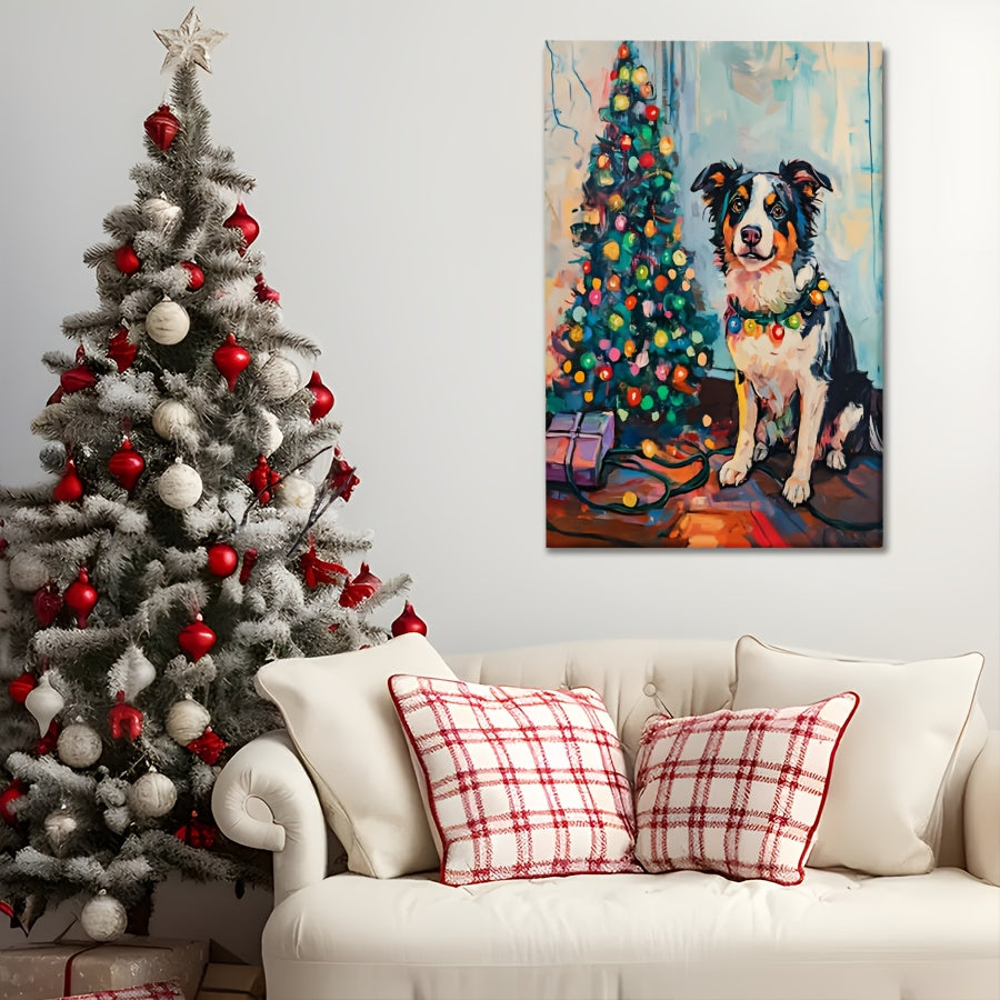 Australian Shepherd Christmas Dog Wall Art Canvas