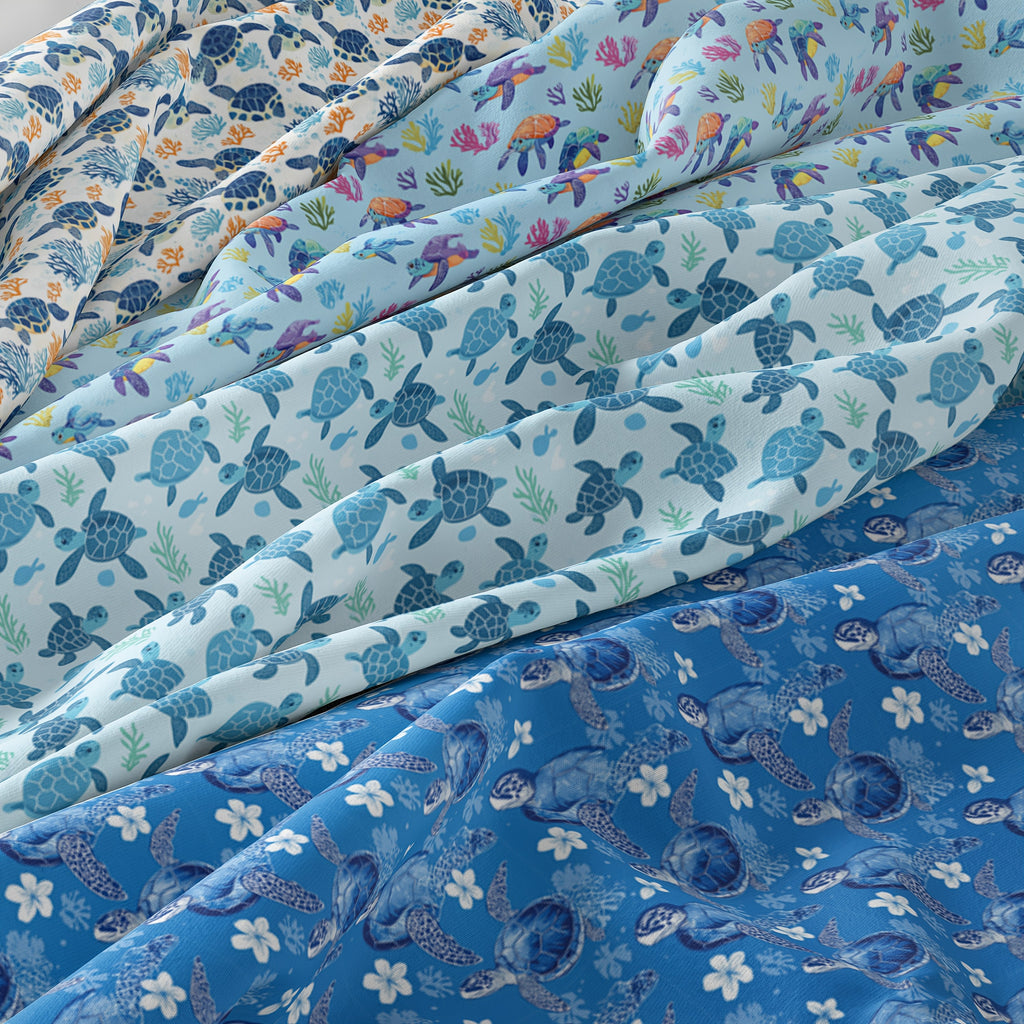 12pcs of Sea Turtles, The Spirits of The Ocean, an Icy Blue Ambiance, 12 Total Design Styles of Eighth Fabric Bundles, Polyester Patchwork, Suitable for Quilting, Crafts, Making Wallets, Gifts, Doll Clothes, Bag Making, Cushi