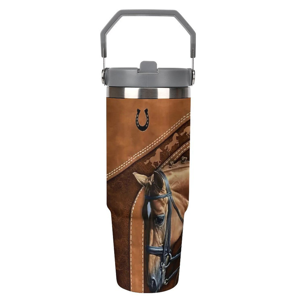 1pc Western Horse Design 30oz Insulated Stainless Steel Tumbler with Lid - Double Wall Travel Coffee Mug, Ideal for Christmas & Holidays, Reusable, Hand Wash Only