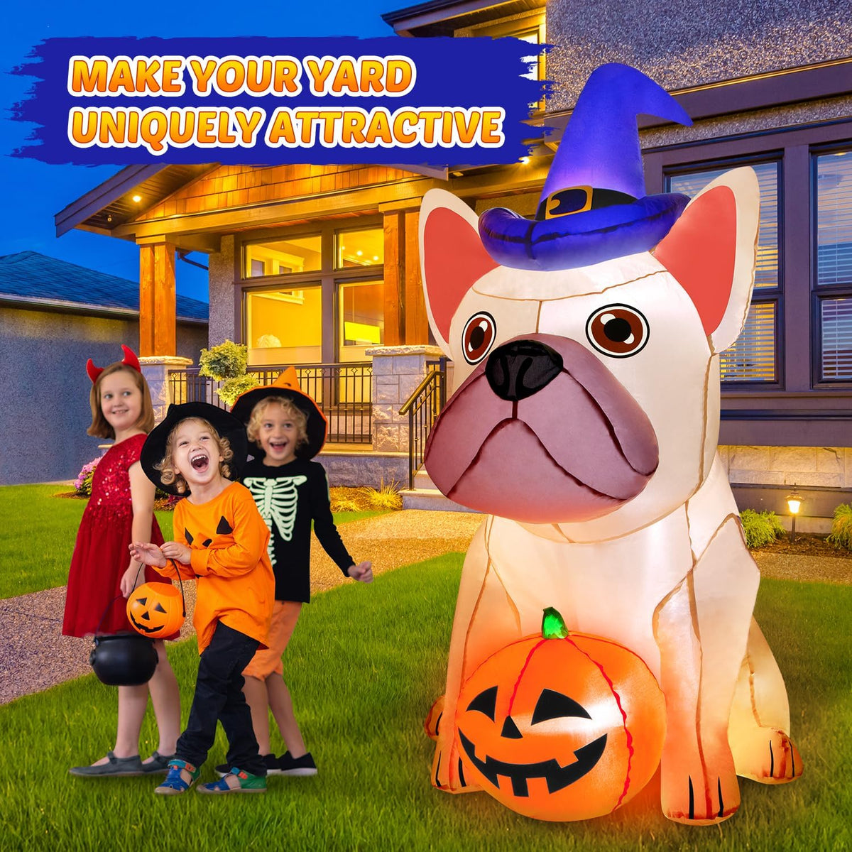 5Ft Halloween Inflatable Decorations with Built-in Bright LEDs - Inflatable Pumpkin with Witch Hat for Outdoor and Indoor Holiday Party Decor, Lawn and Garden Clearance