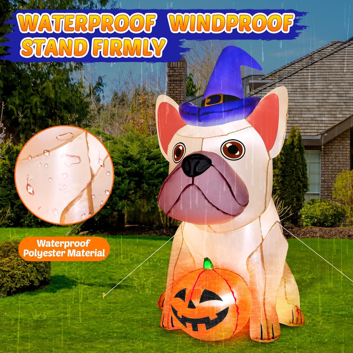 5Ft Halloween Inflatable Decorations with Built-in Bright LEDs - Inflatable Pumpkin with Witch Hat for Outdoor and Indoor Holiday Party Decor, Lawn and Garden Clearance
