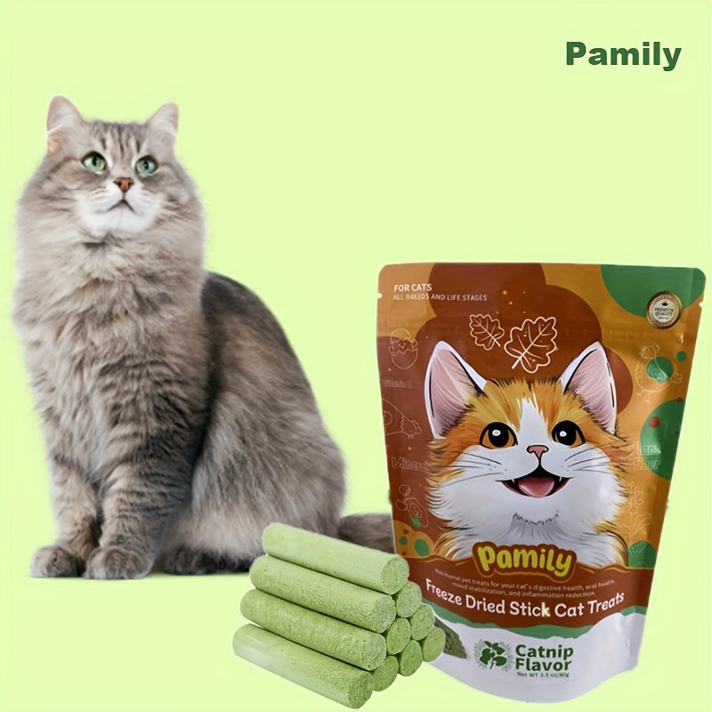 80g/2.8oz Premium Pamily Freeze-Dried Stick Pet Treats - Delicious Catnip, Goat Milk, and Fish Oil Flavors for Healthy Skin and Coat - Suitable for Cats and Dogs of All Ages