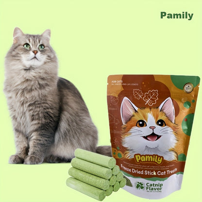 80g/2.8oz Premium Pamily Freeze-Dried Stick Pet Treats - Delicious Catnip, Goat Milk, and Fish Oil Flavors for Healthy Skin and Coat - Suitable for Cats and Dogs of All Ages