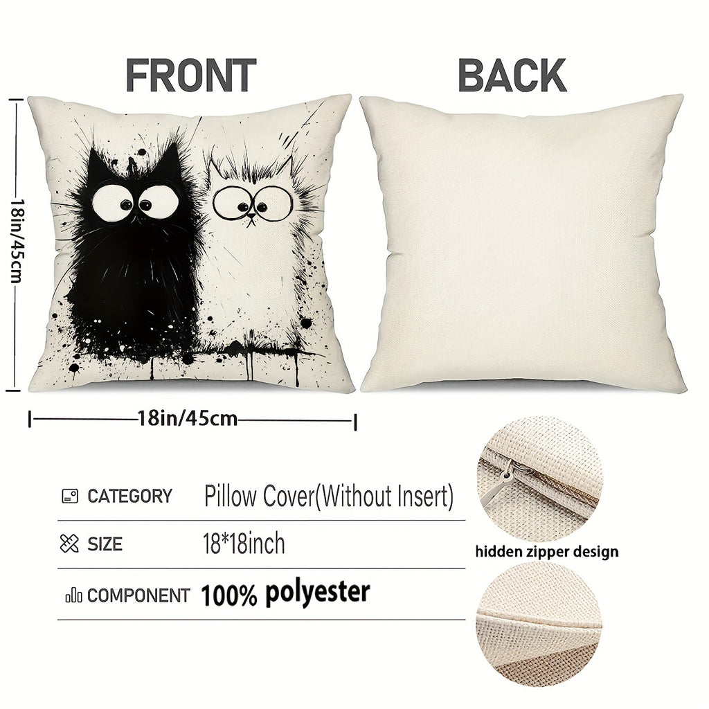 4pcs Boho Chic Black Cat Throw Pillow Covers, 18x18 Inches - Decorative Cushion Cases for Sofa & Bedroom, Zip Closure, Hand Wash Only - Perfect for Farmhouse Style Home Decor, Decorative Pillows