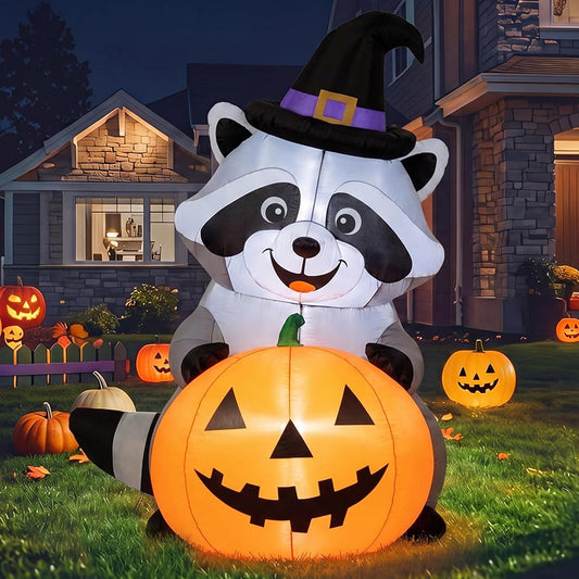 5 ft Halloween Inflatable Witch Raccoon Outdoor Decoration Blow up