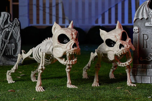 2 PCS 16" Poseable Dog Skeleton Halloween Decoration Animal Puppy Plastic Bones with Posable Joints for Prop Indoor Outdoor Decor Spooky Scene Party Favors Graveyard Decorations
