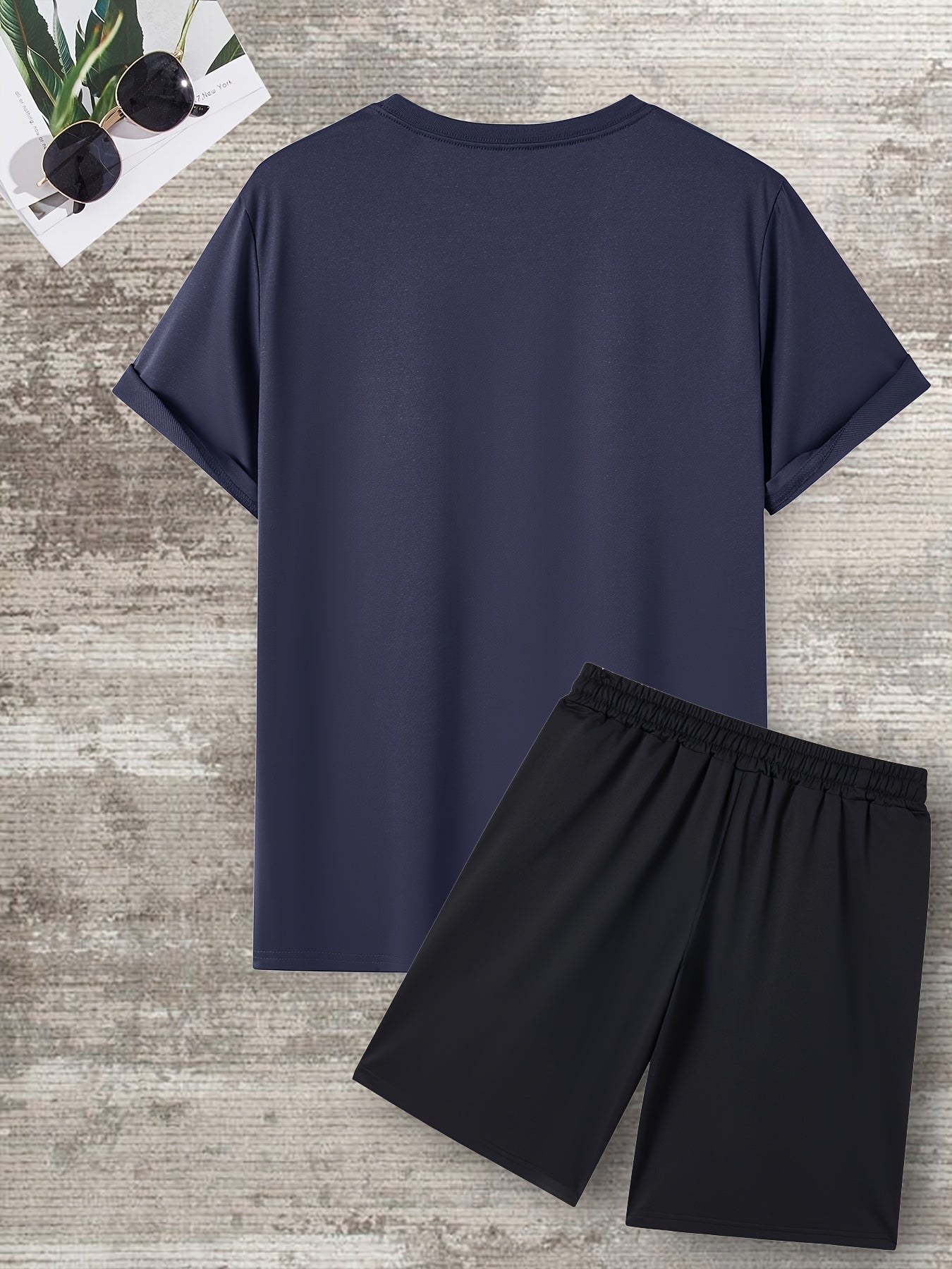 Mens Stylish Goat Print 2pcs Set - Casual Sportswear Outfit with Drawstring Shorts & Short Sleeve Top - Perfect for Spring Summer, Holidays, Leisure, Vacation, and Outdoor Fitness