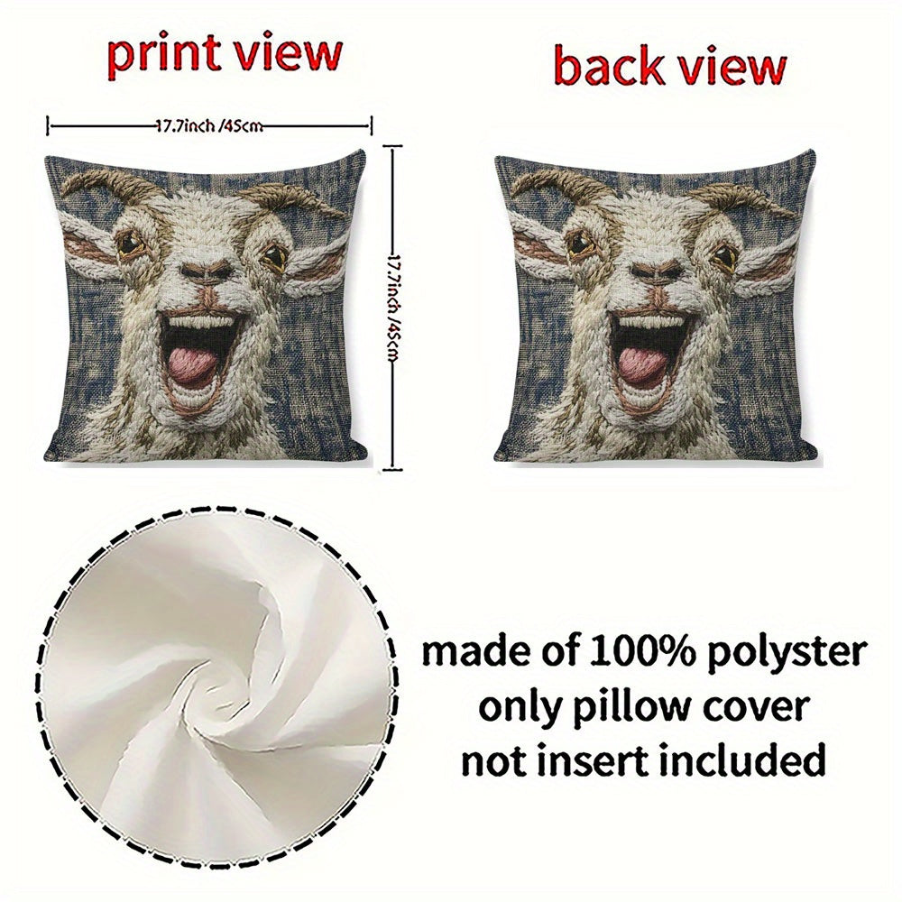 4pcs Screaming Goat Funny Design Throw Pillow Covers - Double-Sided Print, 4 Unique Patterns, Modern Home Decor for Sofa Bedroom Living Room, Zipper Closure, Machine Washable (No Insert), Decorative Pillows