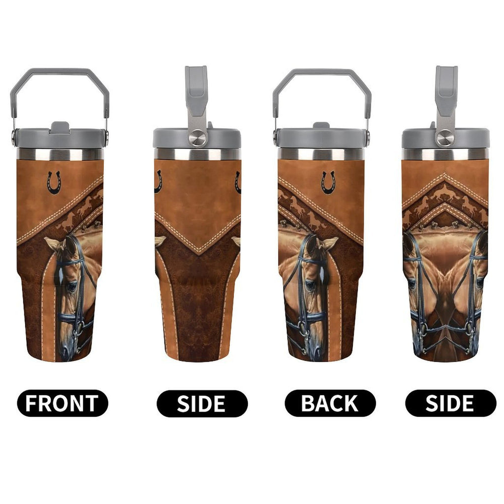 1pc Western Horse Design 30oz Insulated Stainless Steel Tumbler with Lid - Double Wall Travel Coffee Mug, Ideal for Christmas & Holidays, Reusable, Hand Wash Only