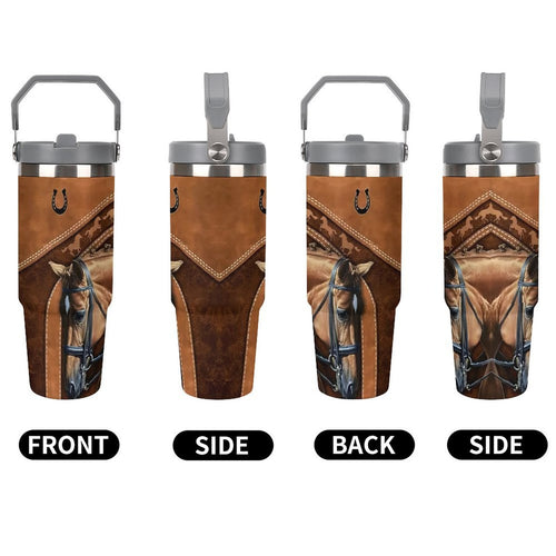 1pc Western Horse Design 30oz Insulated Stainless Steel Tumbler with Lid - Double Wall Travel Coffee Mug, Ideal for Christmas & Holidays, Reusable, Hand Wash Only
