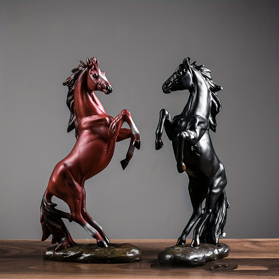 Majestic Black & White Horse Figurines - Exquisite Craftsmanship For Home Decor - Striking Standing Sculptures, Perfect For Desks, Bars & Wine Cabinets