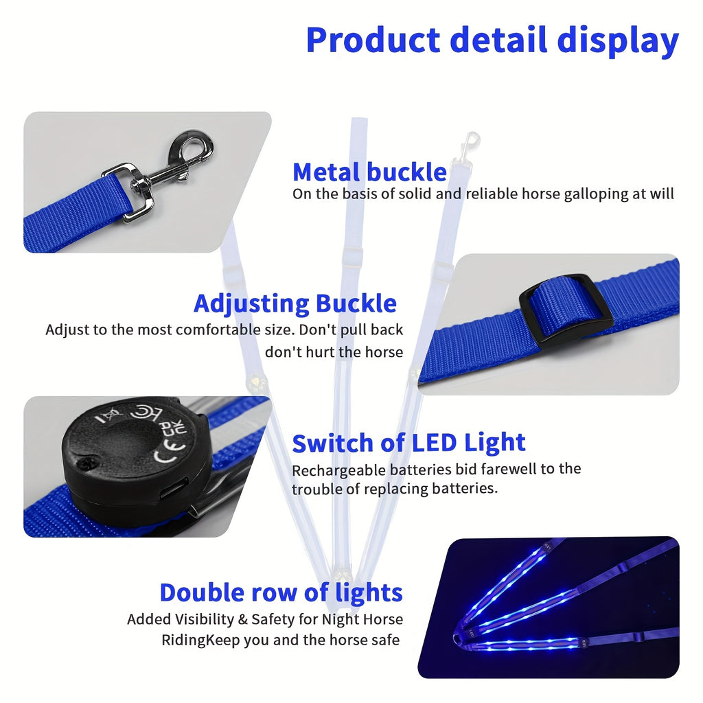 [Equestrian Safety LED Strap] 1 LED Luminous Adjustable Horse Chest Strap | Equestrian Safety Equipment, Sports Supplies, Pink, Yellow