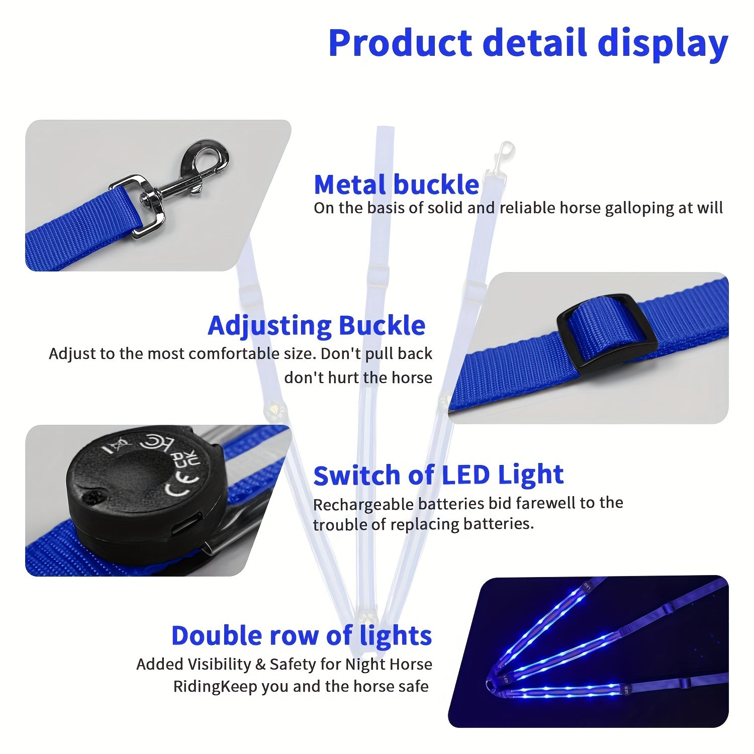 [Equestrian Safety LED Strap] 1 LED Luminous Adjustable Horse Chest Strap | Equestrian Safety Equipment, Sports Supplies, Pink, Yellow