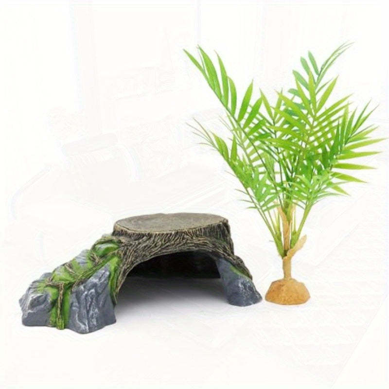 Extra Large Reptile Hideout Cave - Heavy-Duty Non-Toxic Shelter for Bearded Dragons, Leopard Geckos, Turtles, Snakes, Frogs - Realistic Rock or Tree stump design, Easy-Clean Habitat Decoration for Terrariums & Aquariums - Lar