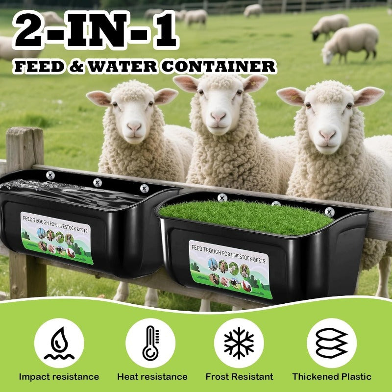 Set Of 1/2 Goat Feeders, Duck And Chicken Feeders And Drinkers, Hanging Fence Trough with Clips, Suitable for Goats, Sheep, Piglets, Geese, Turkeys, Dogs, And Poultry, Comes with A Feed Spoon, Black
