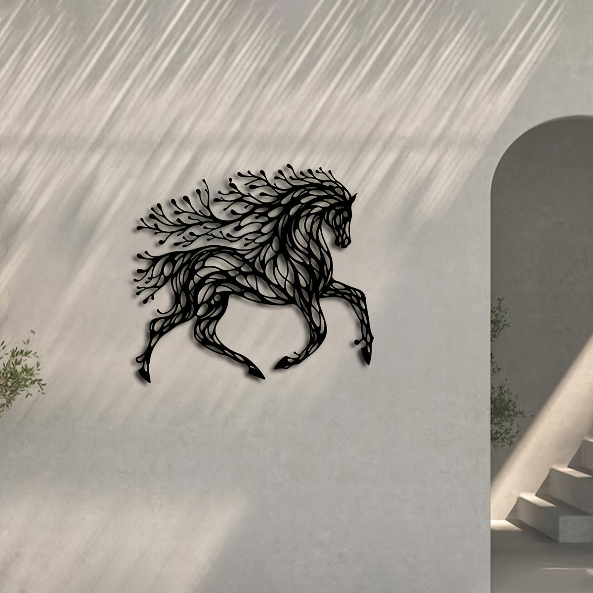1pc Handcrafted Metal Horse Wall Art - Unique Equestrian Theme Decor for Rustic Farmhouse, Home Office, and Outdoor Spaces - Perfect Wildlife Lover Gift with Trendy Black Tree Design