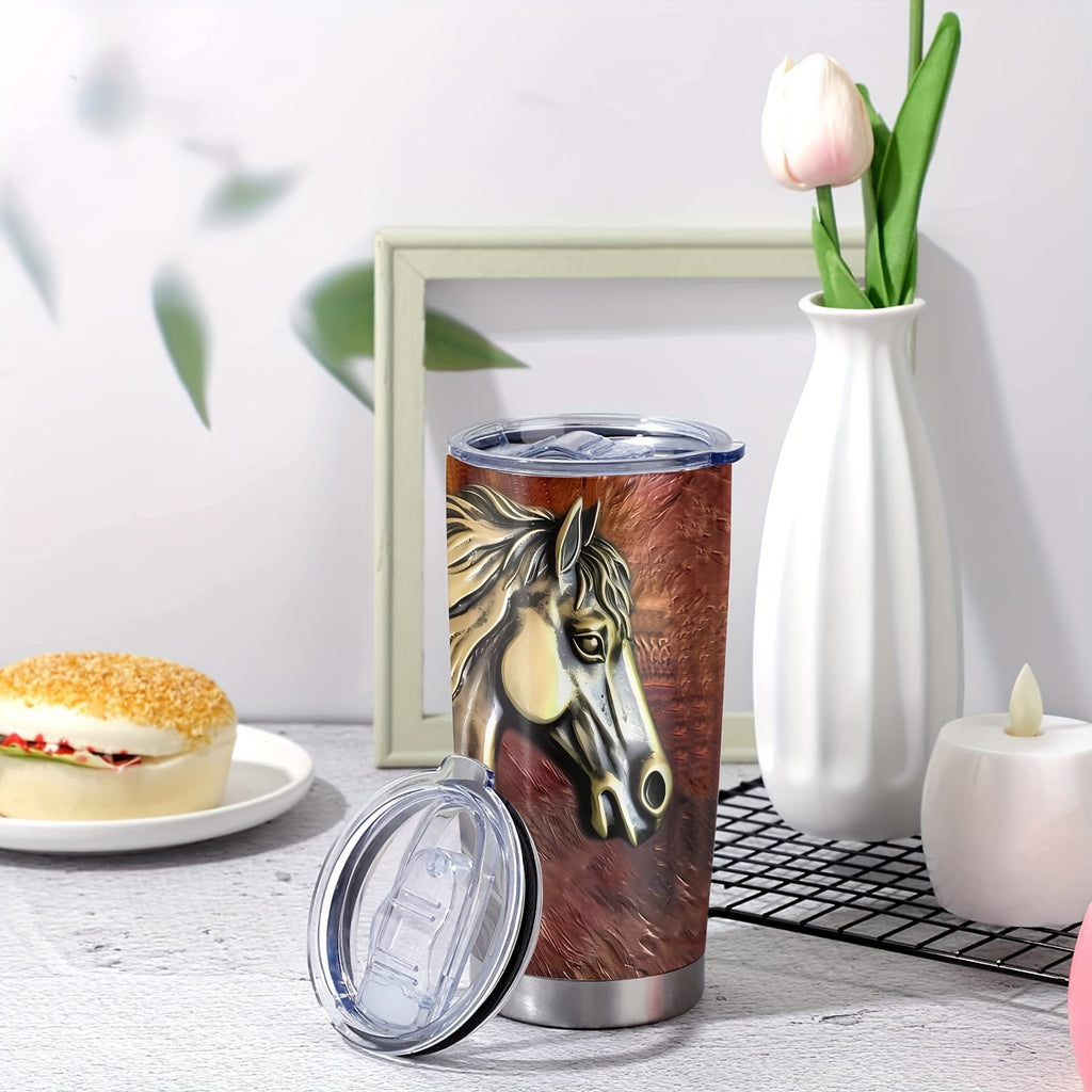 [20Oz Stainless Steel Travel Tumbler] 20Oz Metal Horse Stainless Steel Tumbler,Metal Horse Print Double Wall Vacuum Insulated Travel Mug, Gifts for Parents, Relatives And Friends