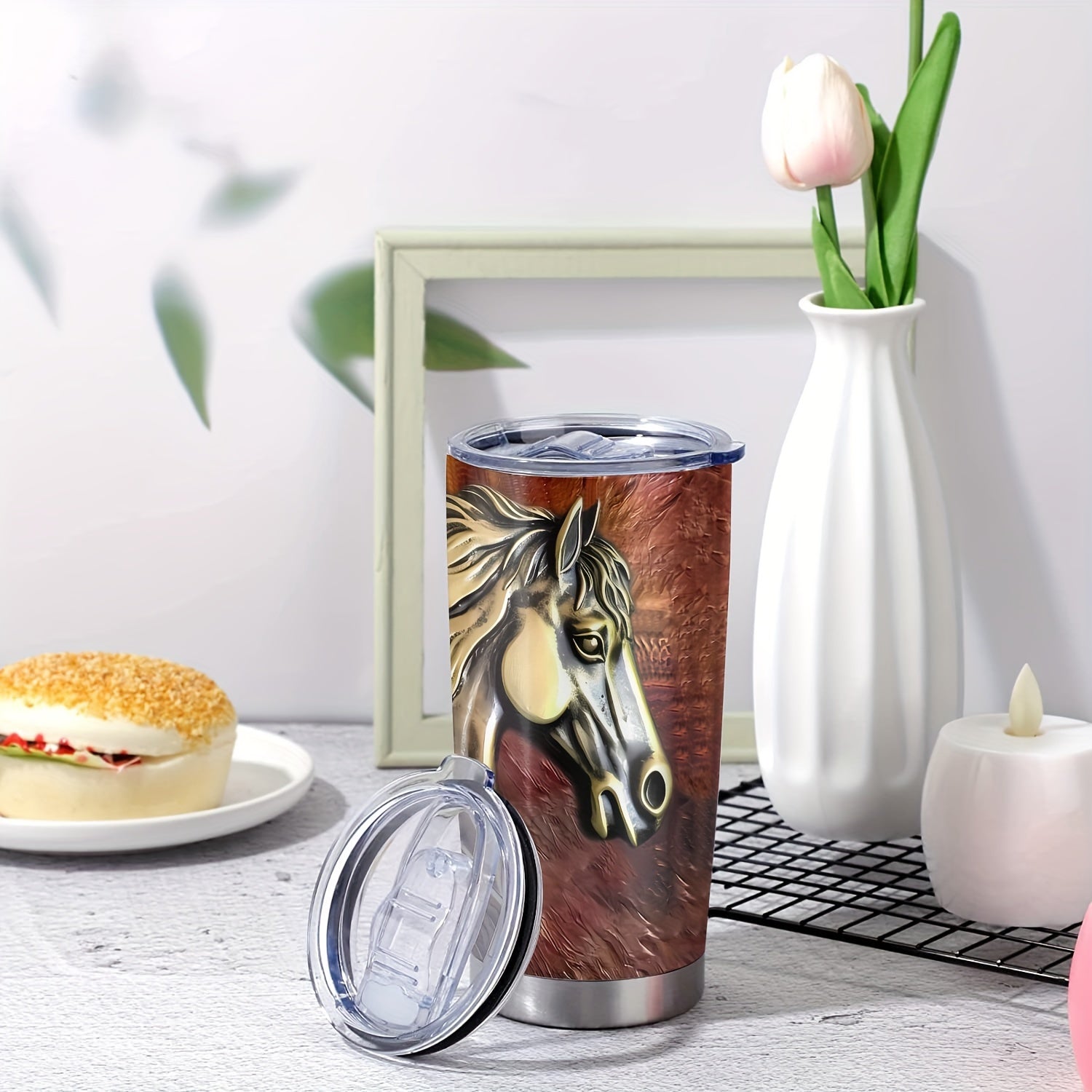 [20Oz Stainless Steel Travel Tumbler] 20Oz Metal Horse Stainless Steel Tumbler,Metal Horse Print Double Wall Vacuum Insulated Travel Mug, Gifts for Parents, Relatives And Friends