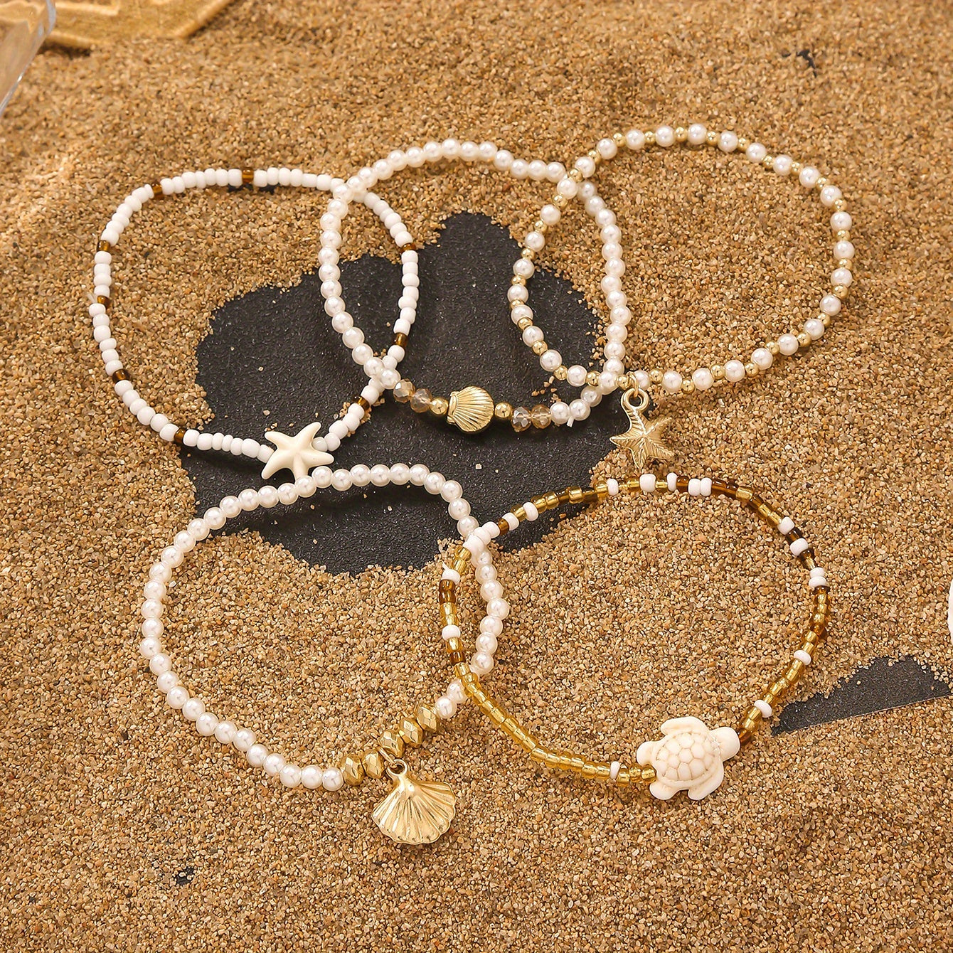 5pcs Bohemian Summer Ocean Style Stackable Bracelet Set, Featuring Starfish, Seashells, Turtles, and More Cute Charms, Exquisite Women'S Daily Wear, Beach Party, Vacation, Casual Accessories