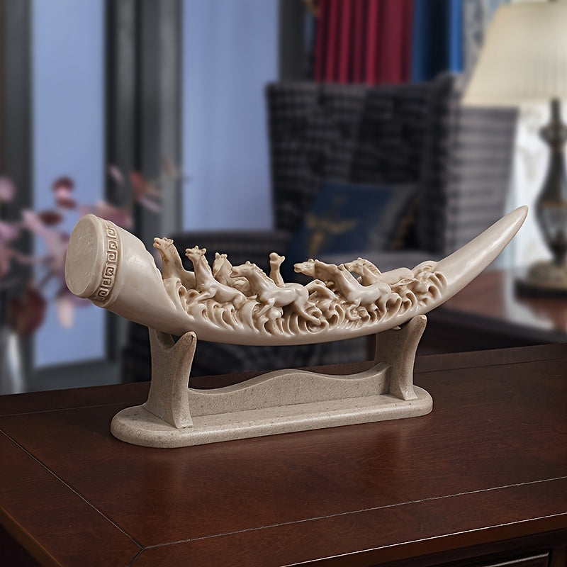 [8 Horse Resin Sculpture] 8 Dynamic Horse Resin Sculpture - Ivory-Style Fantasy Decor | Handcrafted Home & Office Desk Decor for Living Room, Housewarming or Business Opening Gift, No Electricity Needed, Horse Lover Gifts