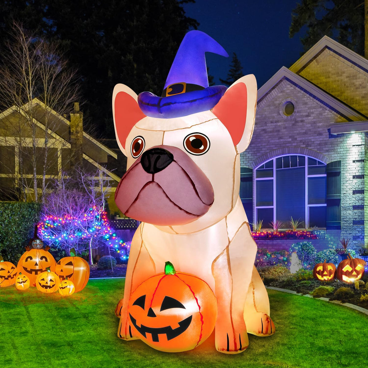 5Ft Halloween Inflatable Decorations with Built-in Bright LEDs - Inflatable Pumpkin with Witch Hat for Outdoor and Indoor Holiday Party Decor, Lawn and Garden Clearance