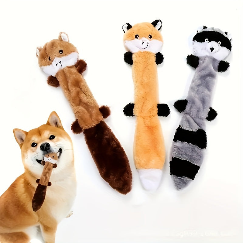 1pc Squeaky Plush Dog Toy, Fox/Raccoon/Squirrel Shaped Toy Dog Chew Toy Molar Toy For Medium Dogs