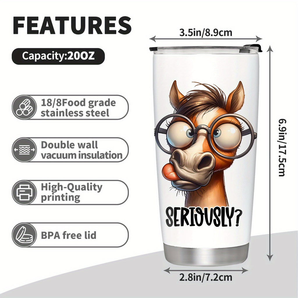 Double Wall Vacuum Insulated 20oz Stainless Steel Horse Tumbler - BPA-Free, Leakproof Coffee Travel Mug with Lid - Ideal Equestrian Gift for Women and Sisters on Christmas or Birthday, Horse Decor