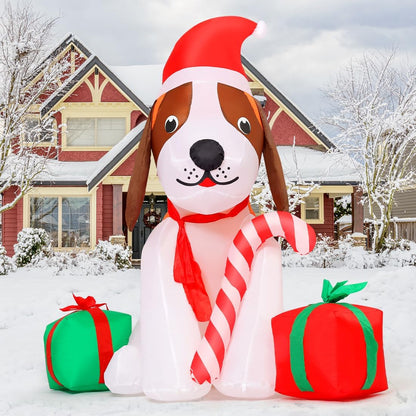 5 FT Inflatable Christmas Beagle Dog Outdoor Decoration with Gift Box and Built-in LEDs for Holiday Party and Garden Lawn Decor
