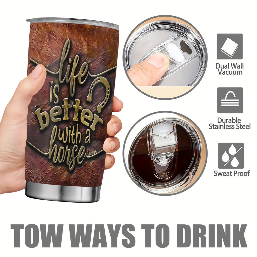 [20Oz Stainless Steel Travel Tumbler] 20Oz Metal Horse Stainless Steel Tumbler,Metal Horse Print Double Wall Vacuum Insulated Travel Mug, Gifts for Parents, Relatives And Friends