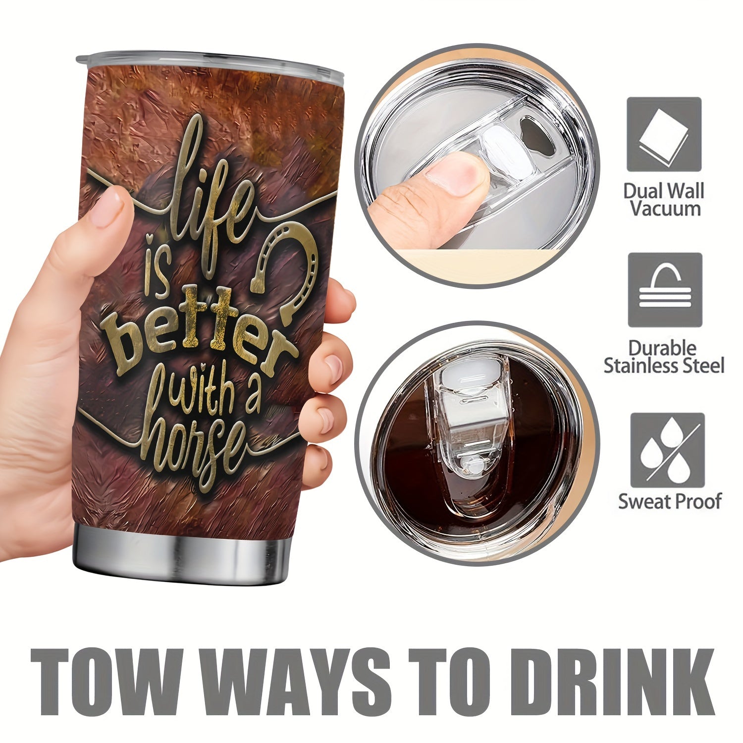[20Oz Stainless Steel Travel Tumbler] 20Oz Metal Horse Stainless Steel Tumbler,Metal Horse Print Double Wall Vacuum Insulated Travel Mug, Gifts for Parents, Relatives And Friends