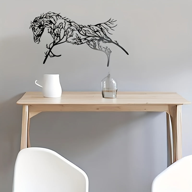 Vintage Metal Horse Silhouette Wall Art - Black Iron Branch Decor for Living Room, Bedroom, Study & Outdoor Spaces, Animal Craft, Wall Decoration